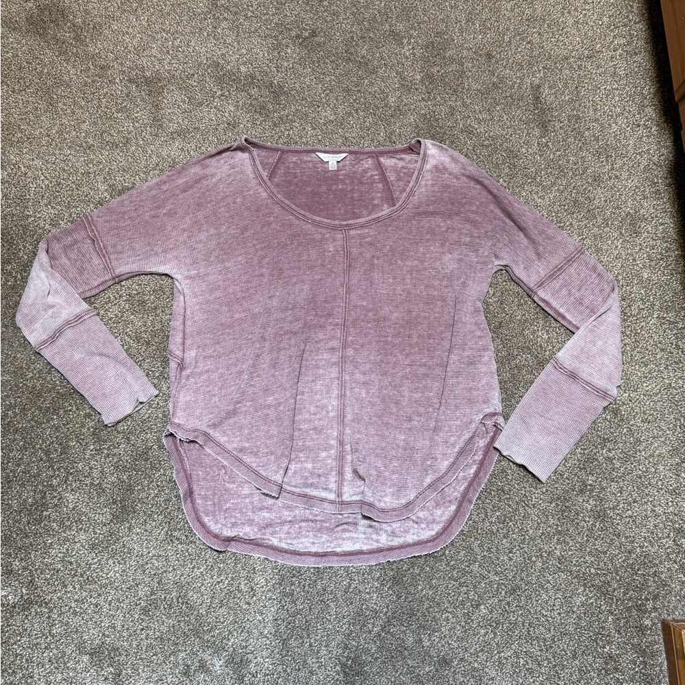 Lucky Brand Washed Mauve Long Sleeve Scoop Tee